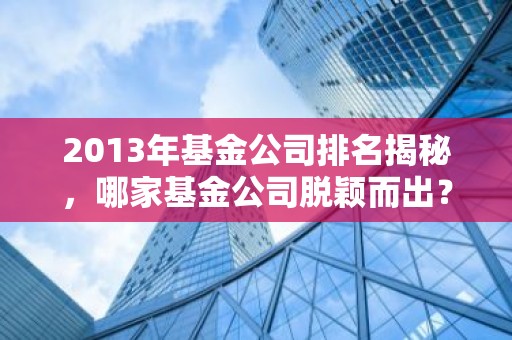 2013年基金公司排名揭秘，哪家基金公司脱颖而出？