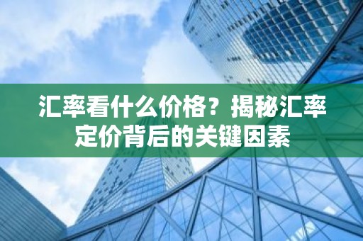 汇率看什么价格？揭秘汇率定价背后的关键因素